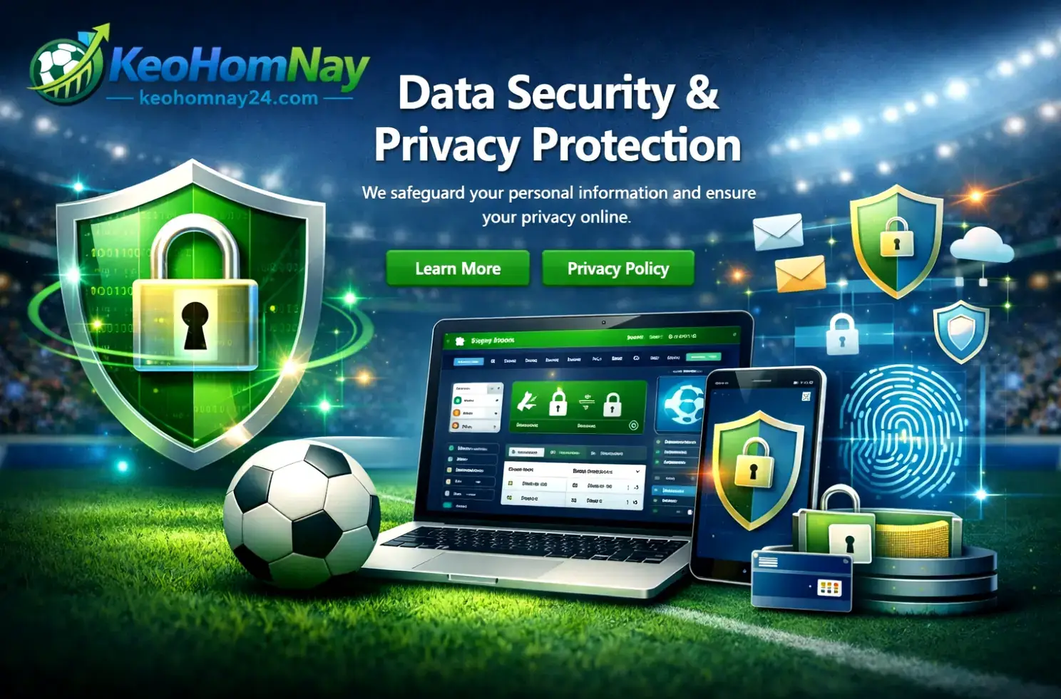 Minh họa giao diện bảo mật dữ liệu và quyền riêng tư trên nền tảng KeoHomNay.